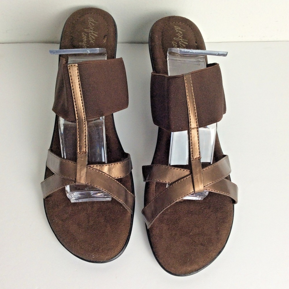 Dexflex Comfort Wedge Heels Women's 12W Bronze Open Toe Slip On - Picture 2 of 5